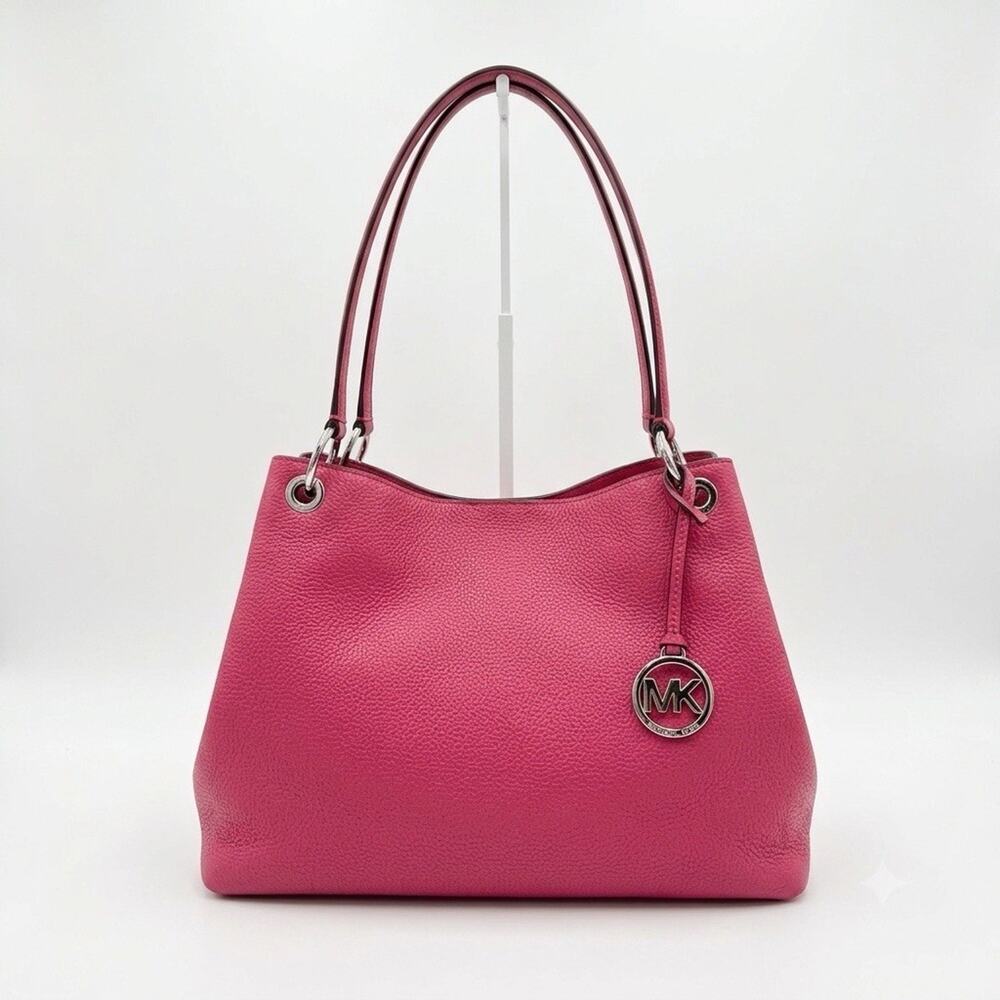 Michael Kors Christina LG Triple Gusset Shoulder Tote Leather Bag Dark Raspberry